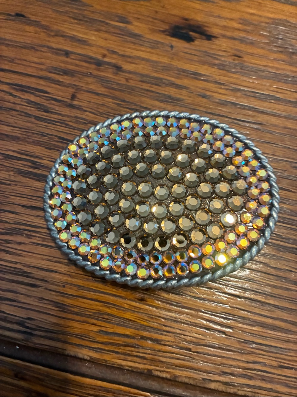 Gold Crystal Oval Belt Buckle with Iridescent Accents